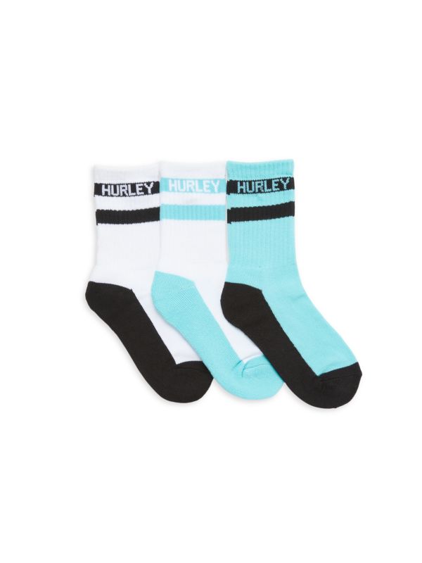 Hurley Little Boy's 3-Pack Colorblock Logo Crew Socks